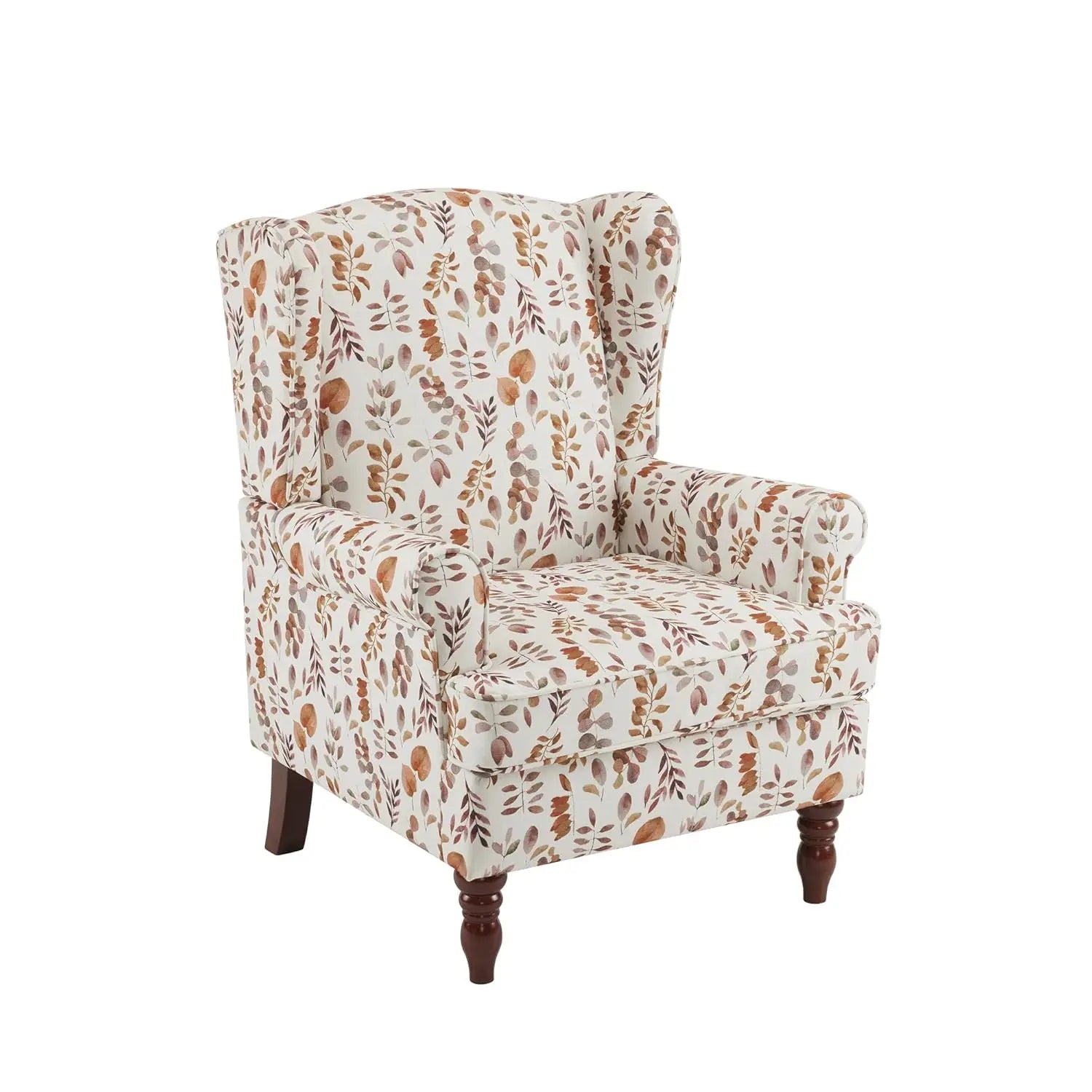 High Back Upholstered Floral Accent Chair with Solid Legs