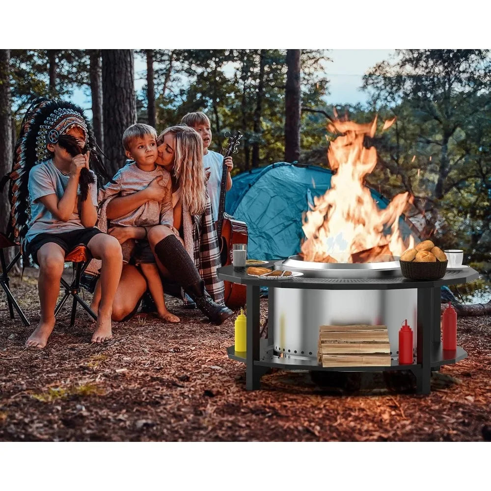 Portable Outdoor Fire Pit Table for Solo Stove Fire, Smokeless