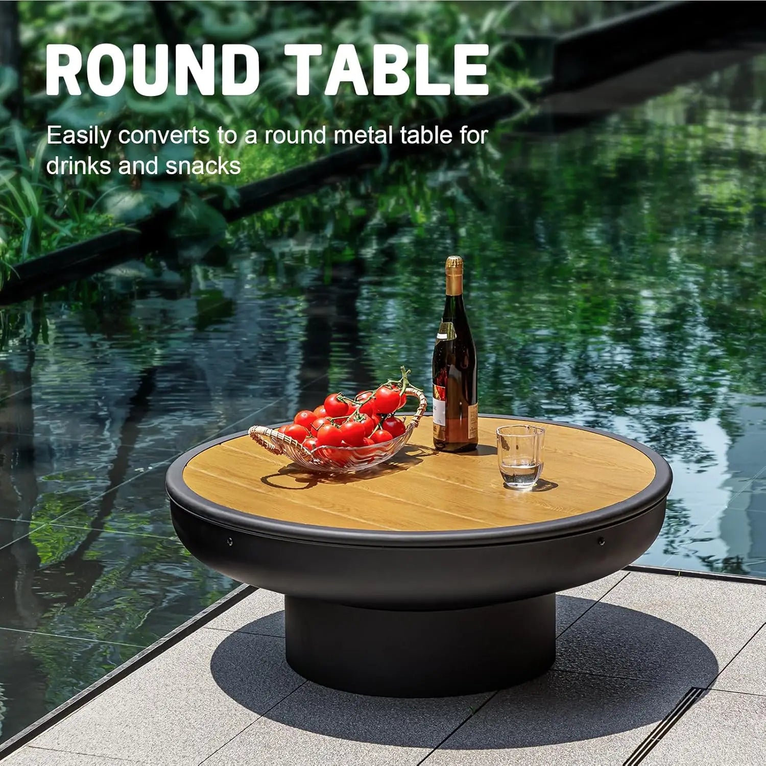 32In Fire Pit Table With Lid Heavy Duty Deep Fire Bowl Easy Install