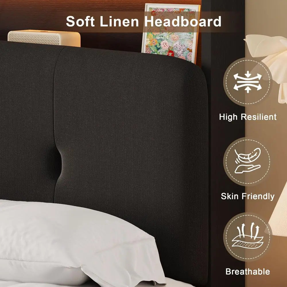 Floating Bed Frame King with Charging Station amp Led Light,