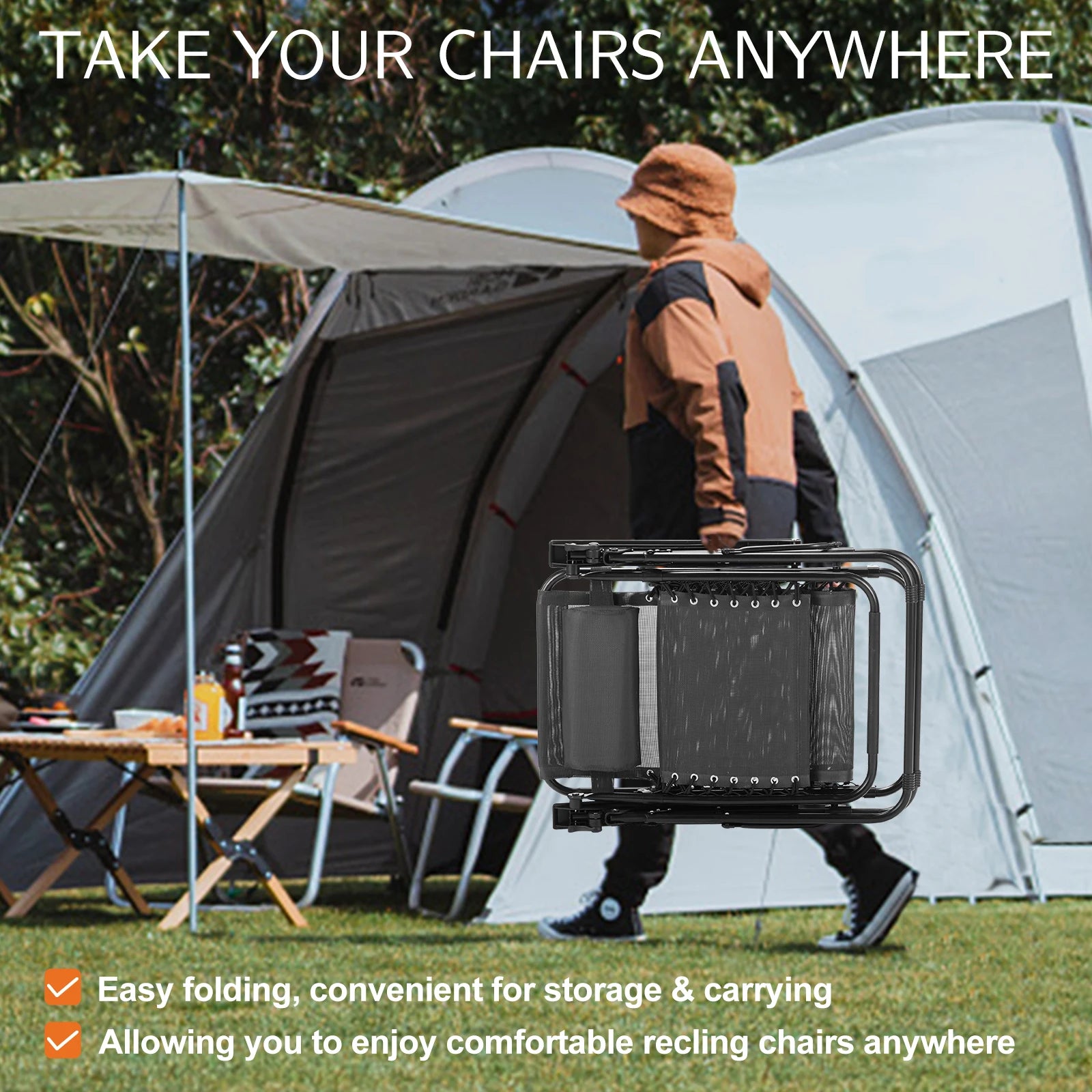 JHK Zero Gravity Portable Recliner Chair with Cup Holder Trays Adjustable Pillow