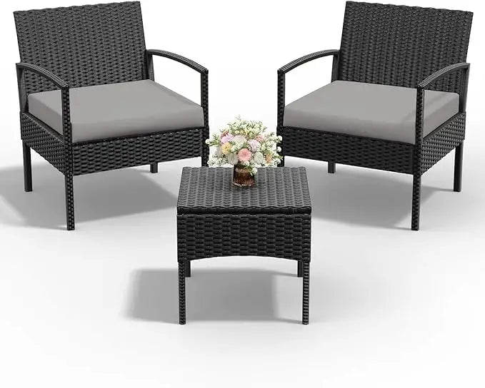 4 Piece Outdoor Wicker Patio Conversation Furniture Set