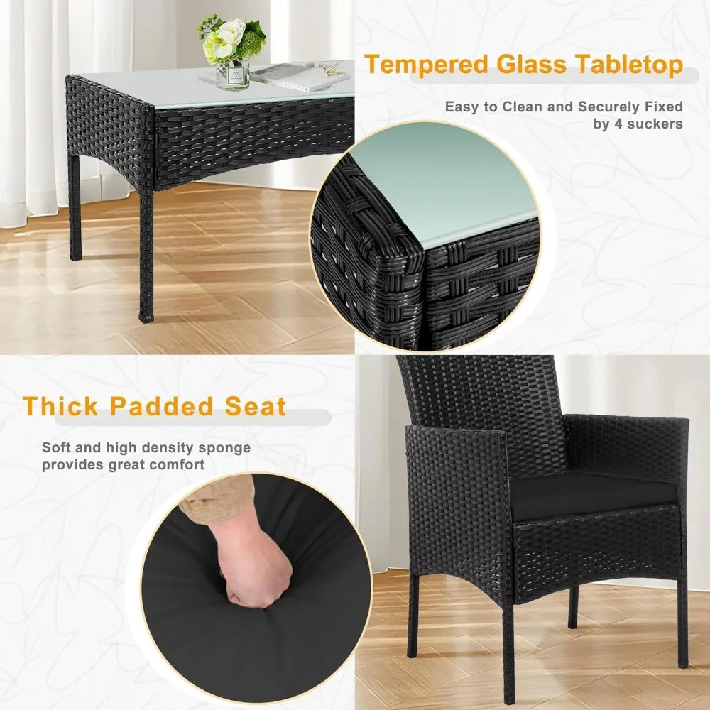 4 Piece Outdoor Wicker Patio Conversation Furniture Set