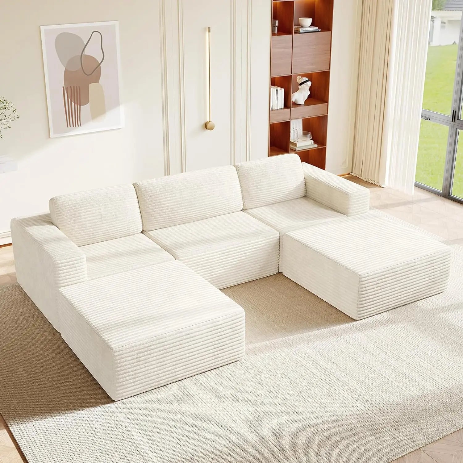 97" L-Shape Modular Sectional Sofa Corduroy 3-Seat, 2-seat & single Seat, Many colors