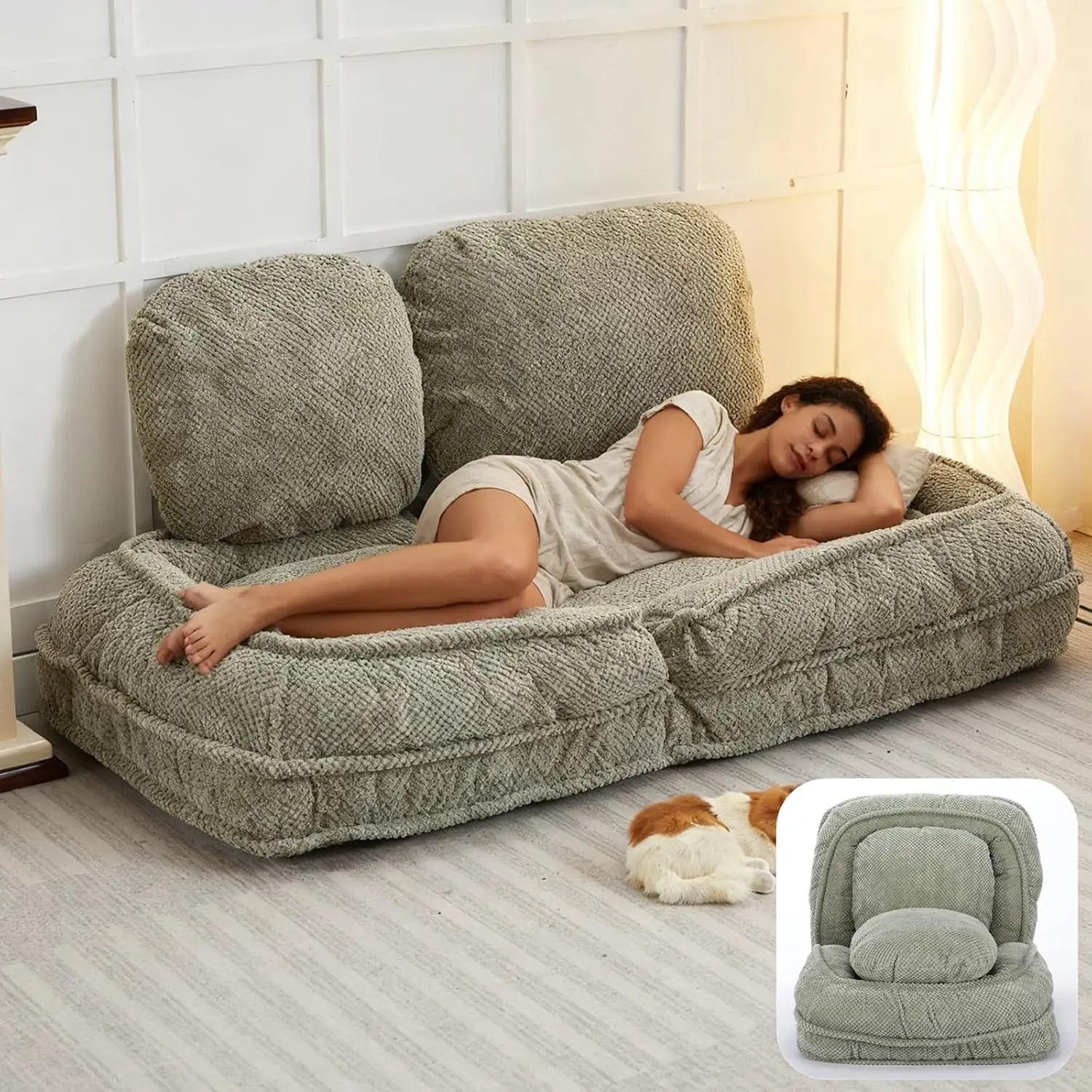Foldable Lazy Sofa Bed, Convertible Floor Sofa Chair with 5 Positions