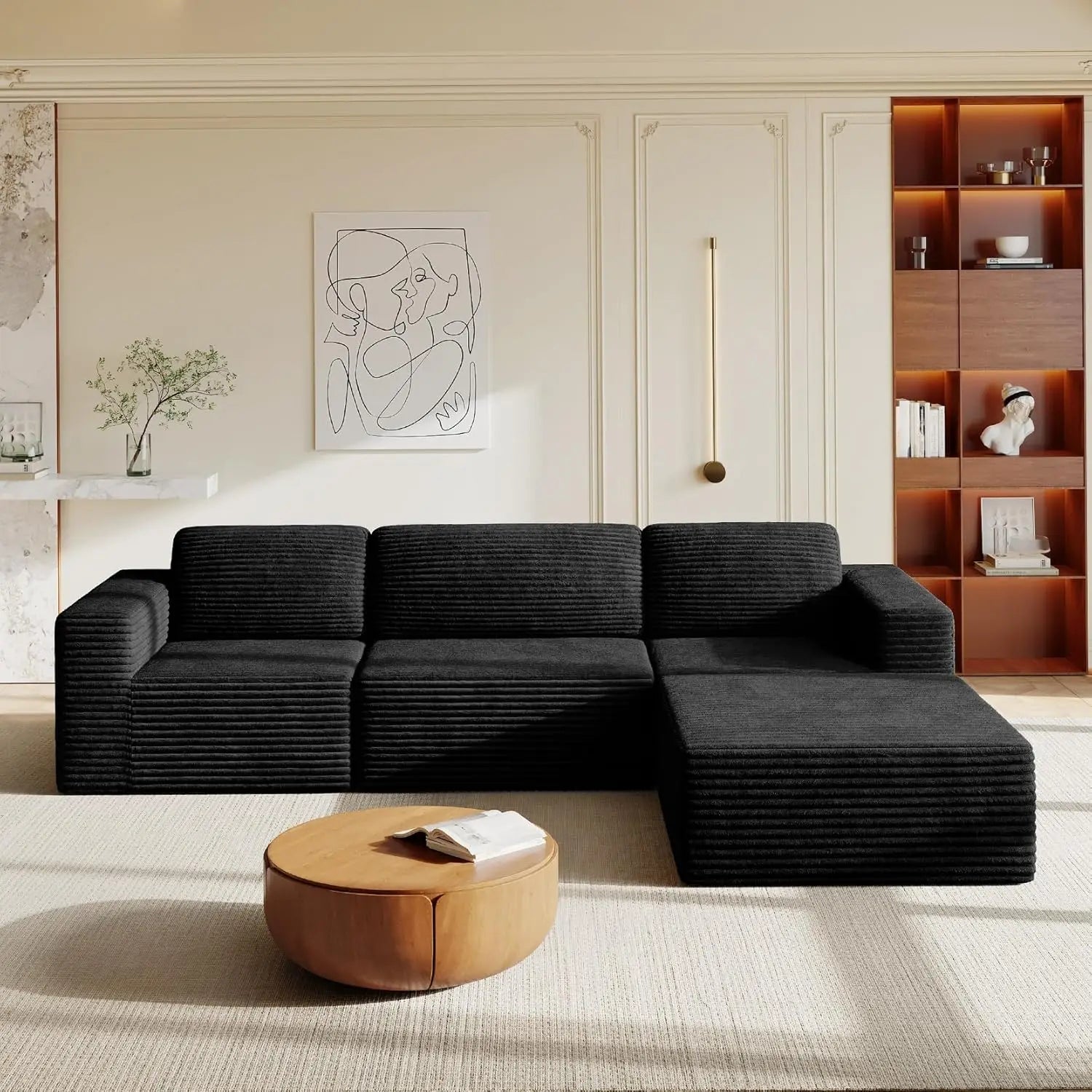 97" L-Shape Modular Sectional Sofa Corduroy 3-Seat, 2-seat & single Seat, Many colors