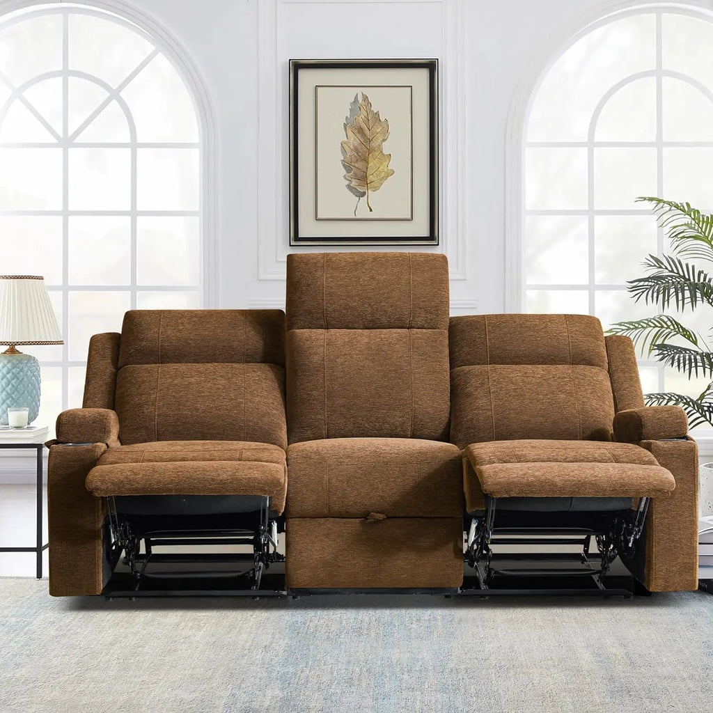 Large Manual Reclining Sofa 3 Seater Chenille Fabric, Multiple Colors
