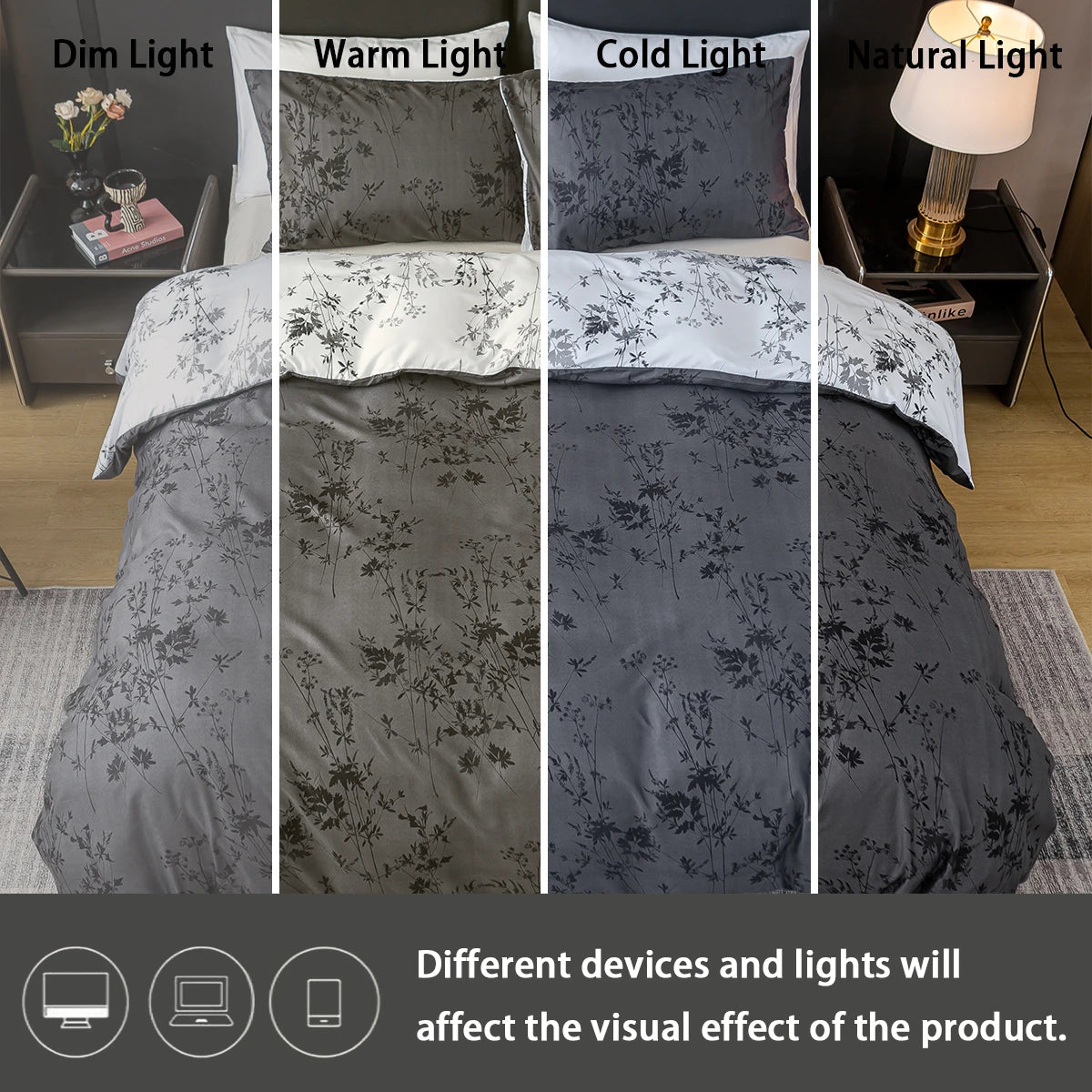 Black and White Plant Print Three-Piece Duvet Cover Set (T-K)
