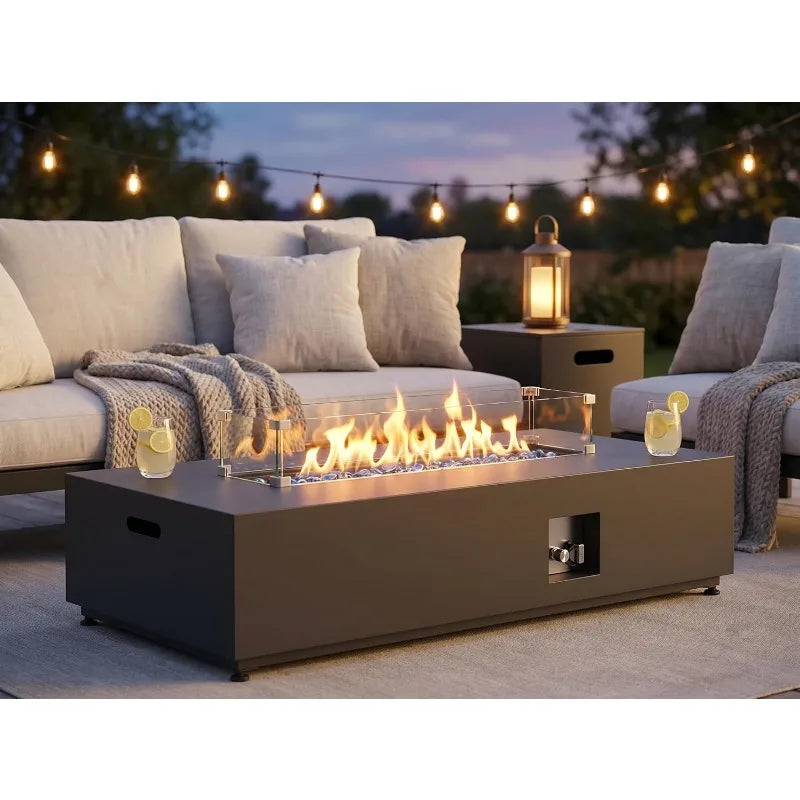 Outdoor Propane Fire Pit Table,50,000BTU Rectangle Natural Gas