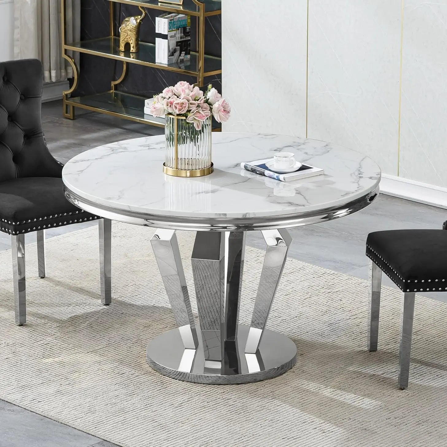 Modern White Marble Dining Table for 6-8 Rectangle 68" Faux Marble Kitchen