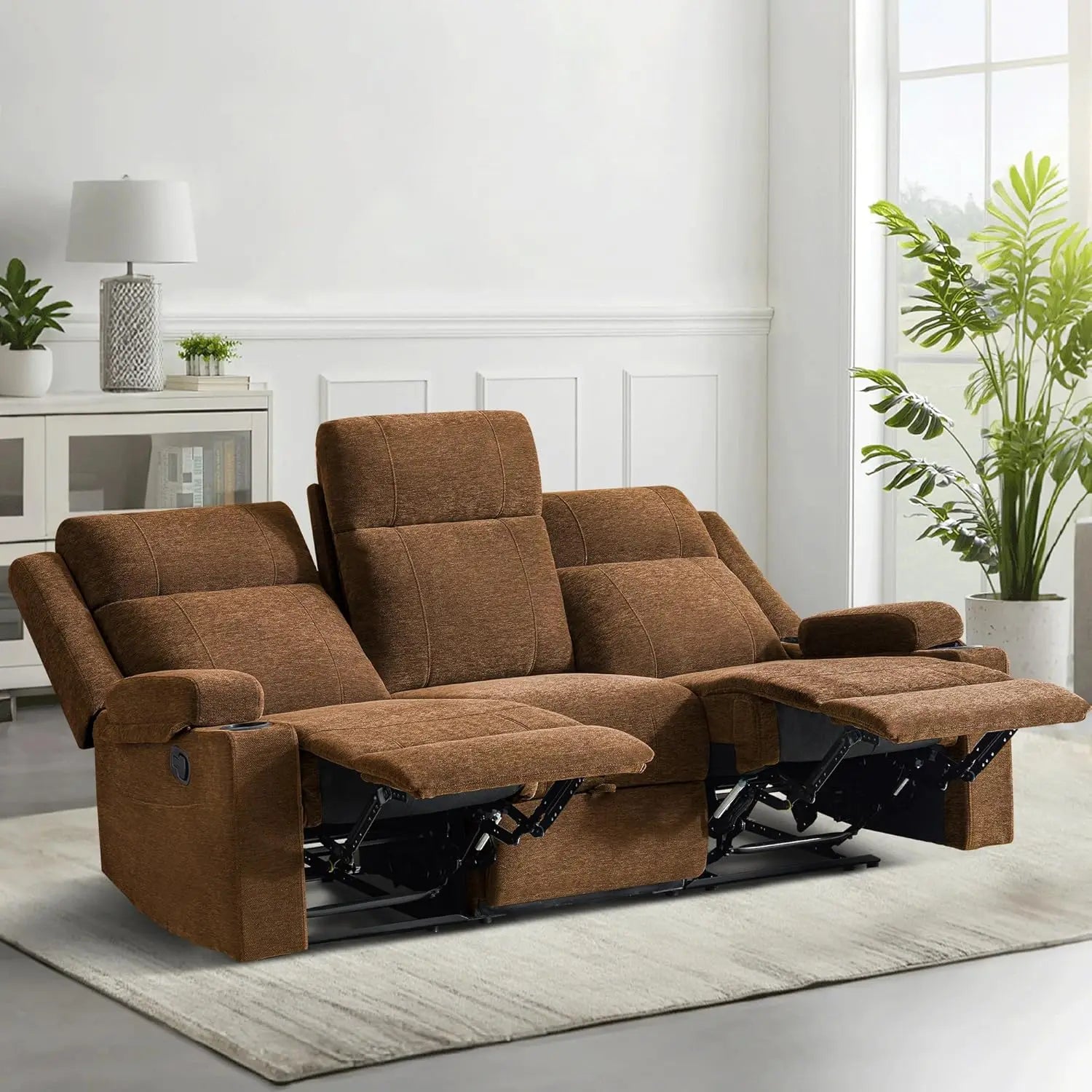 Large Manual Reclining Sofa 3 Seater Chenille Fabric, Multiple Colors