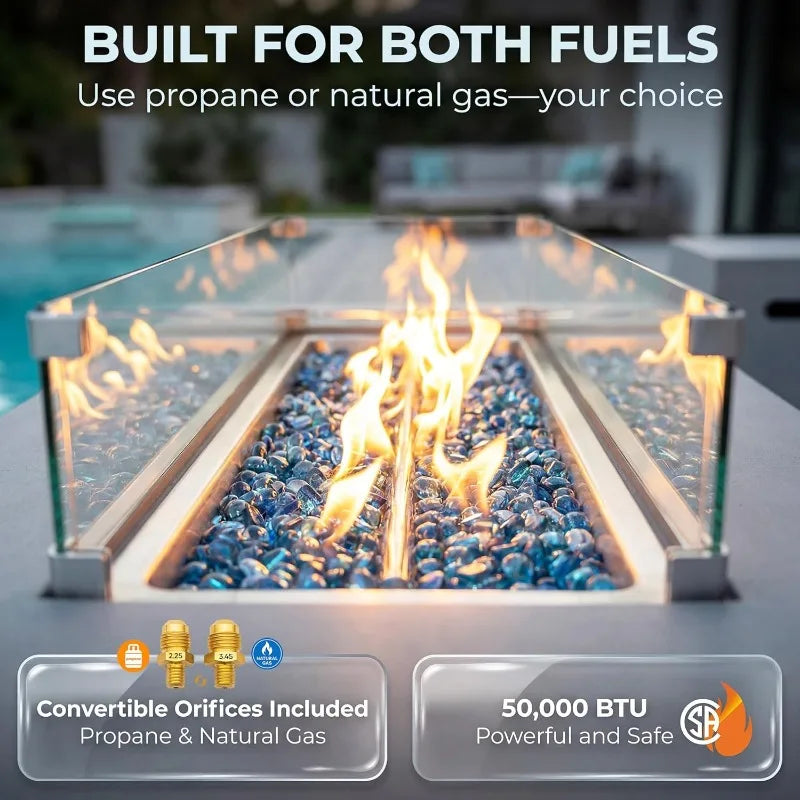 Outdoor Propane Fire Pit Table,50,000BTU Rectangle Natural Gas