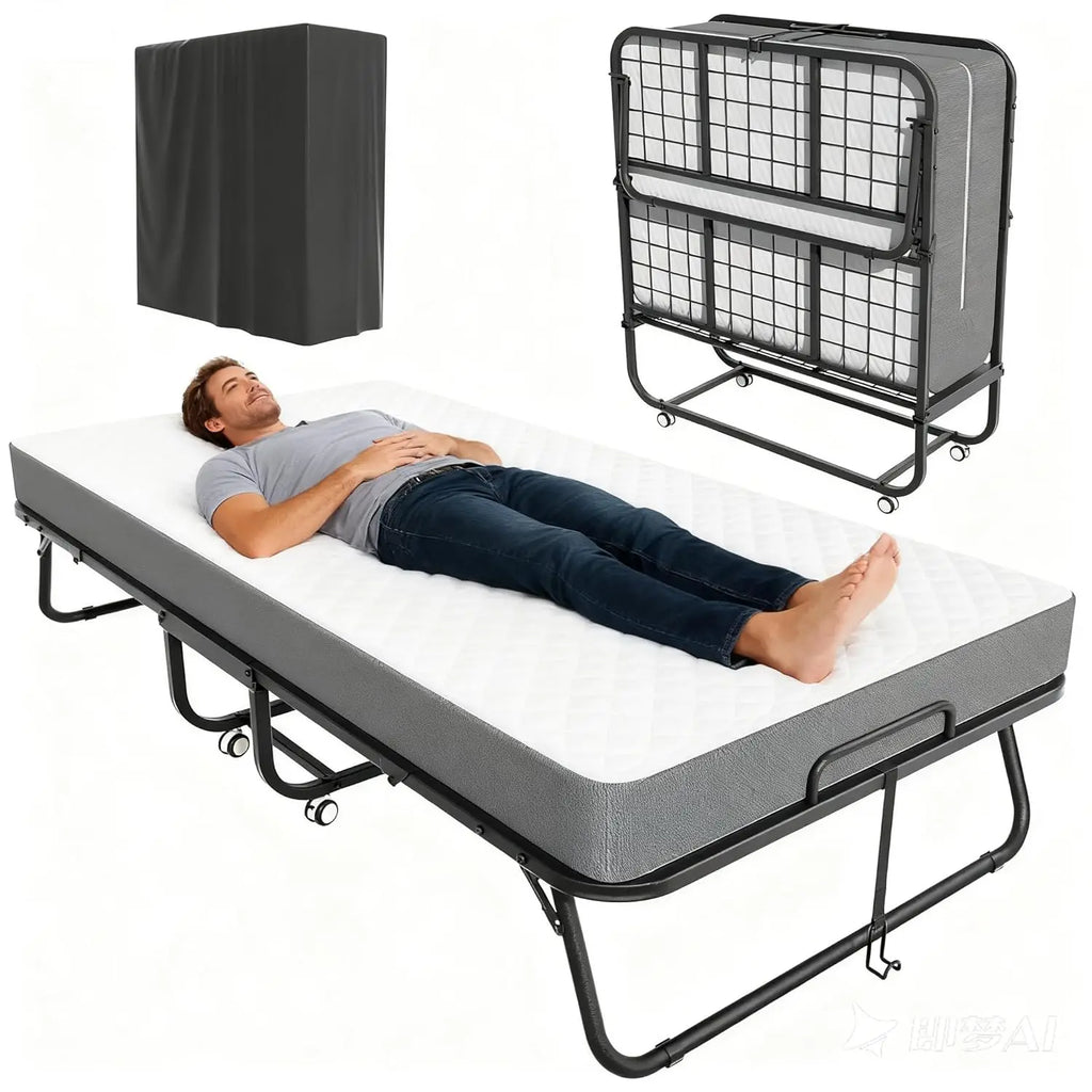 Twin Folding Bed with 5" Mattress, Roll Away Beds for Adults,