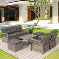 6-Piece Grey Wicker Outdoor Patio Furniture Set with Sectional Sofa