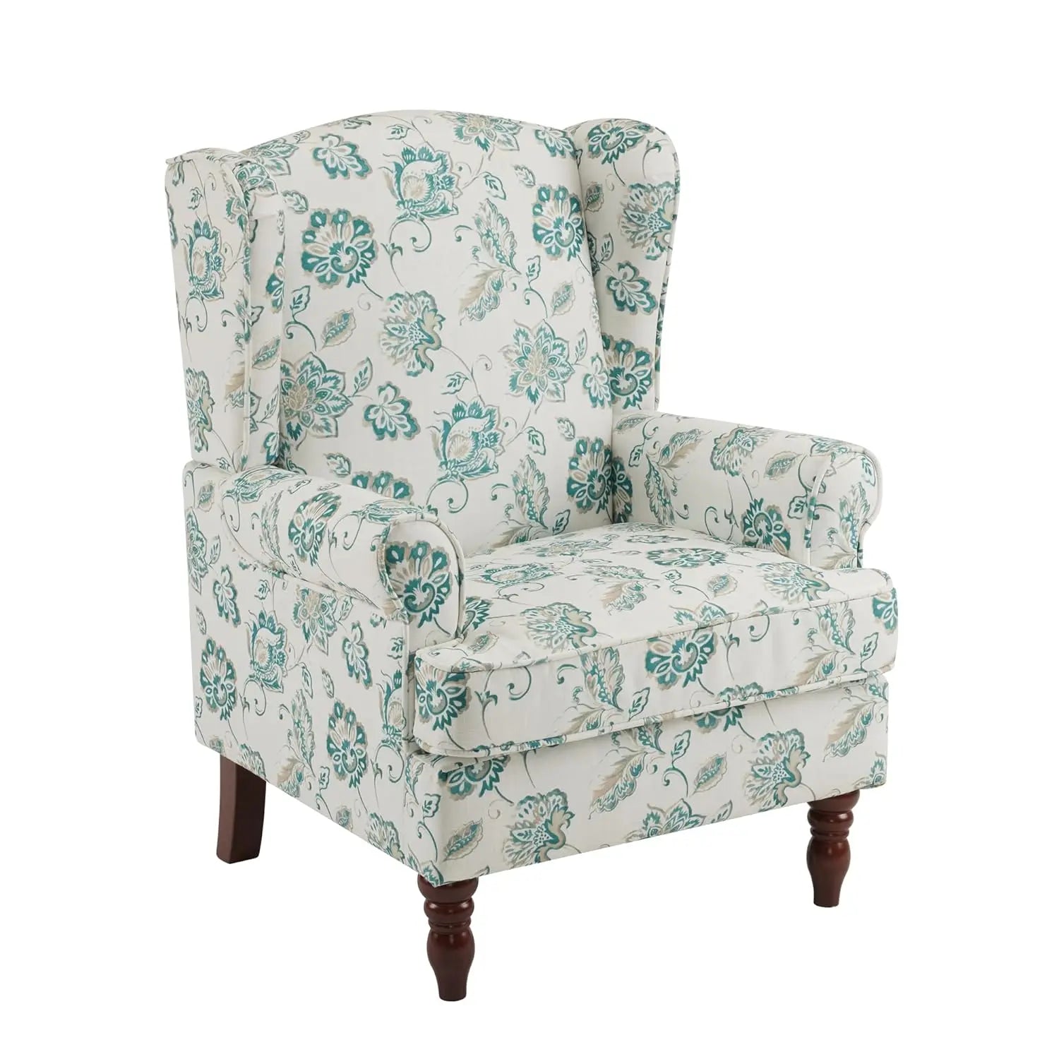 High Back Upholstered Floral Accent Chair with Solid Legs