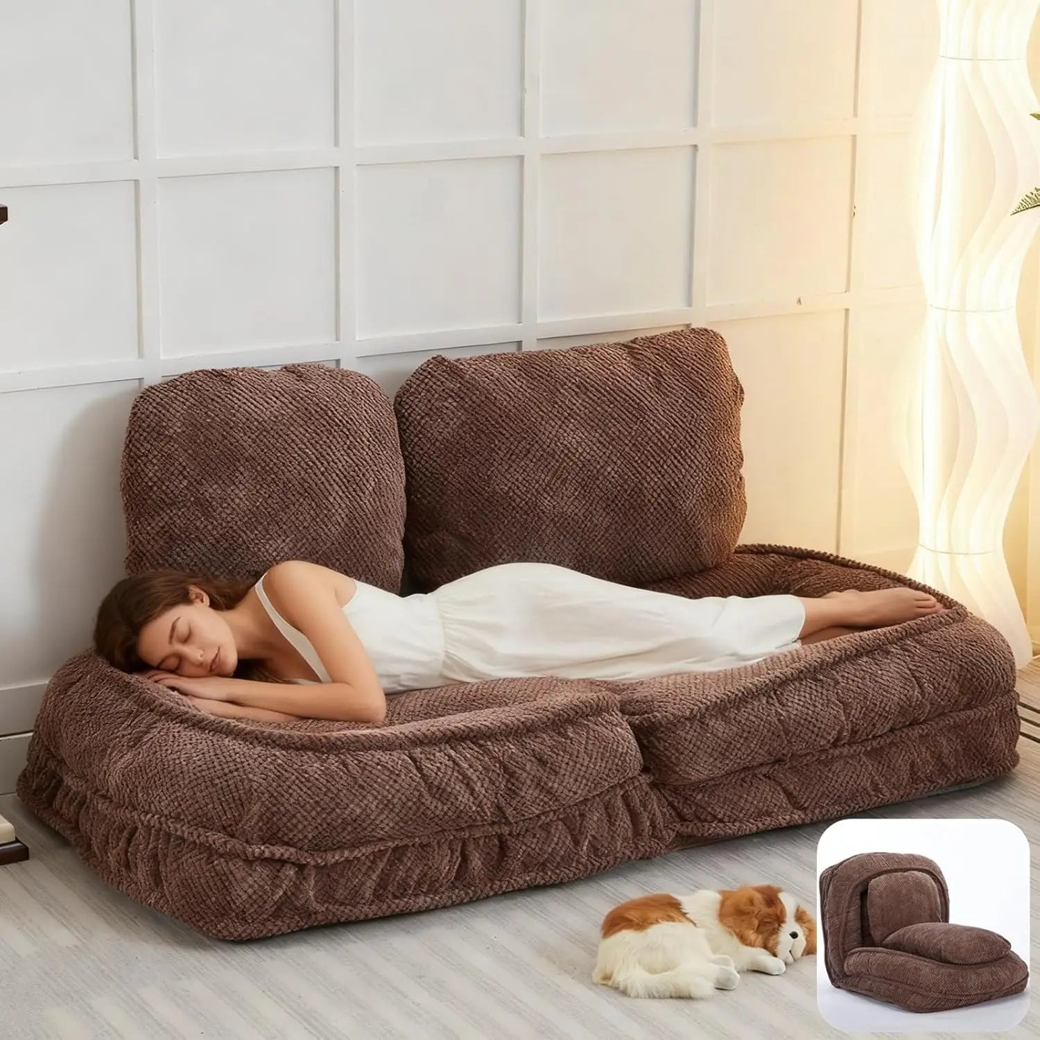 Foldable Lazy Sofa Bed, Convertible Floor Sofa Chair with 5 Positions