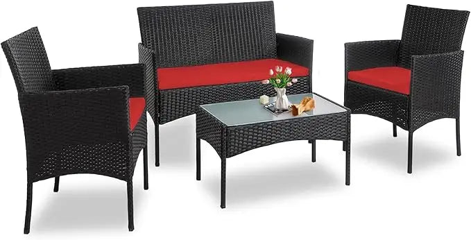 4 Piece Outdoor Wicker Patio Conversation Furniture Set