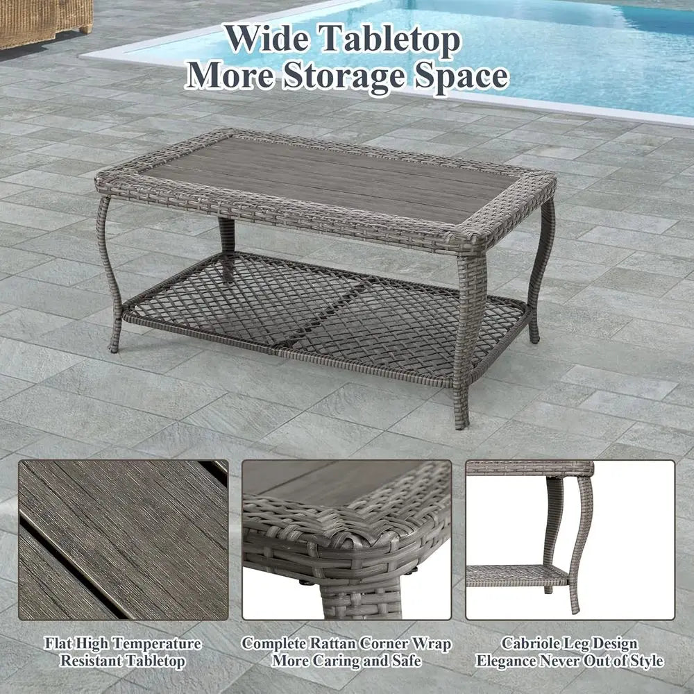 6-Piece Grey Wicker Outdoor Patio Furniture Set with Sectional Sofa