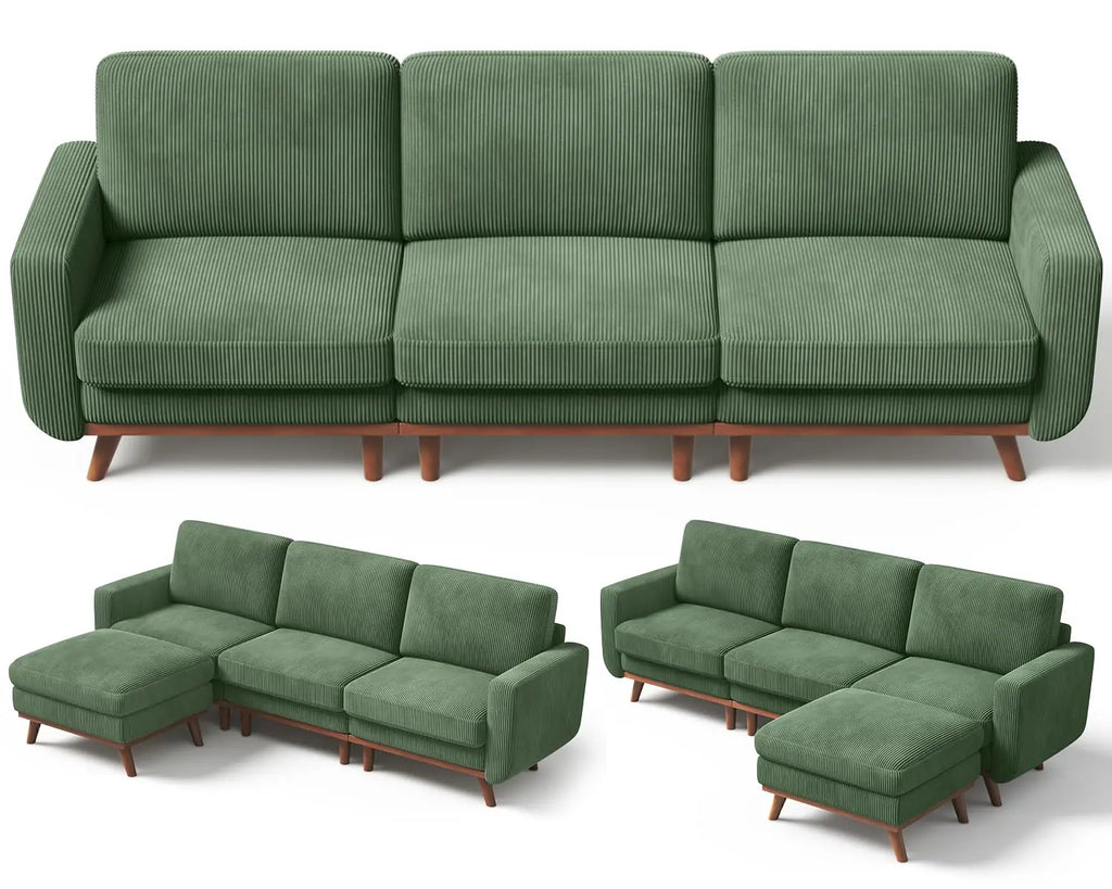 97" L-Shape Modular Sectional Sofa Corduroy 3-Seat, 2-seat & single Seat, Many colors