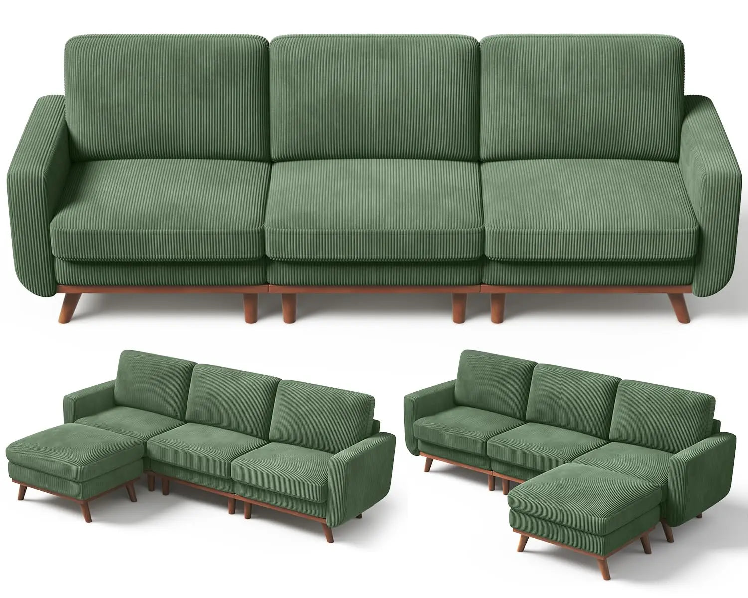 97" L-Shape Modular Sectional Sofa Corduroy 3-Seat, 2-seat & single Seat, Many colors