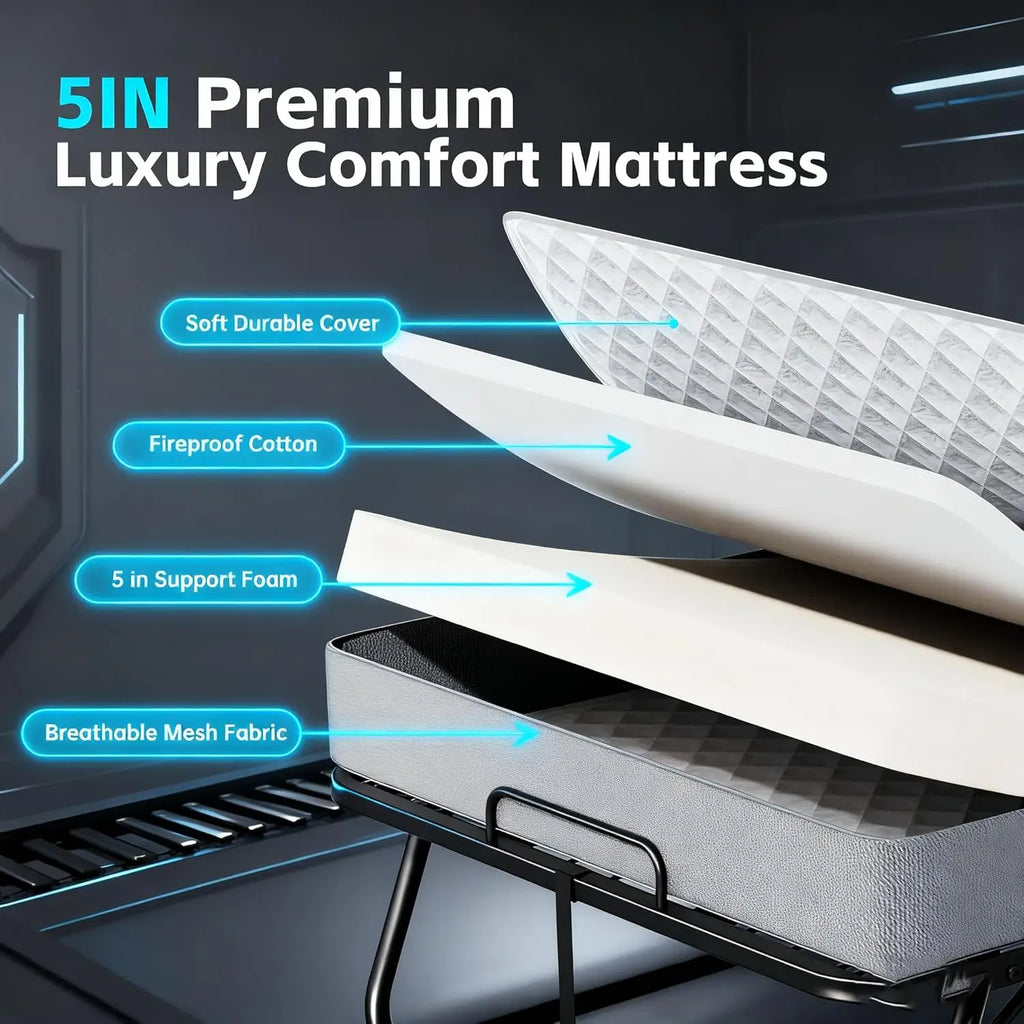 Twin Folding Bed with 5" Mattress, Roll Away Beds for Adults,