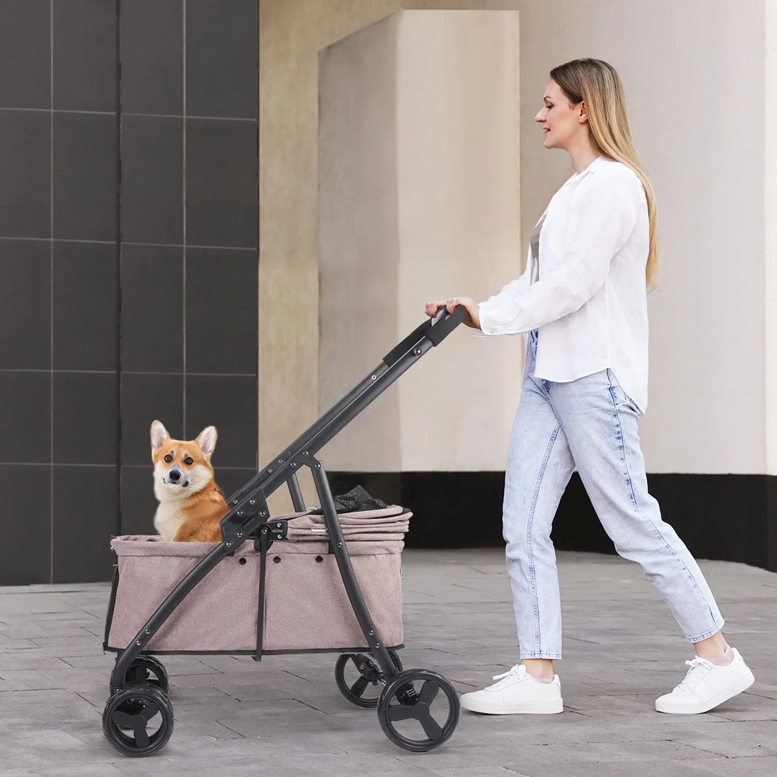 Foldable Dog Stroller Portable Buggy 4 Wheel Pet Stroller