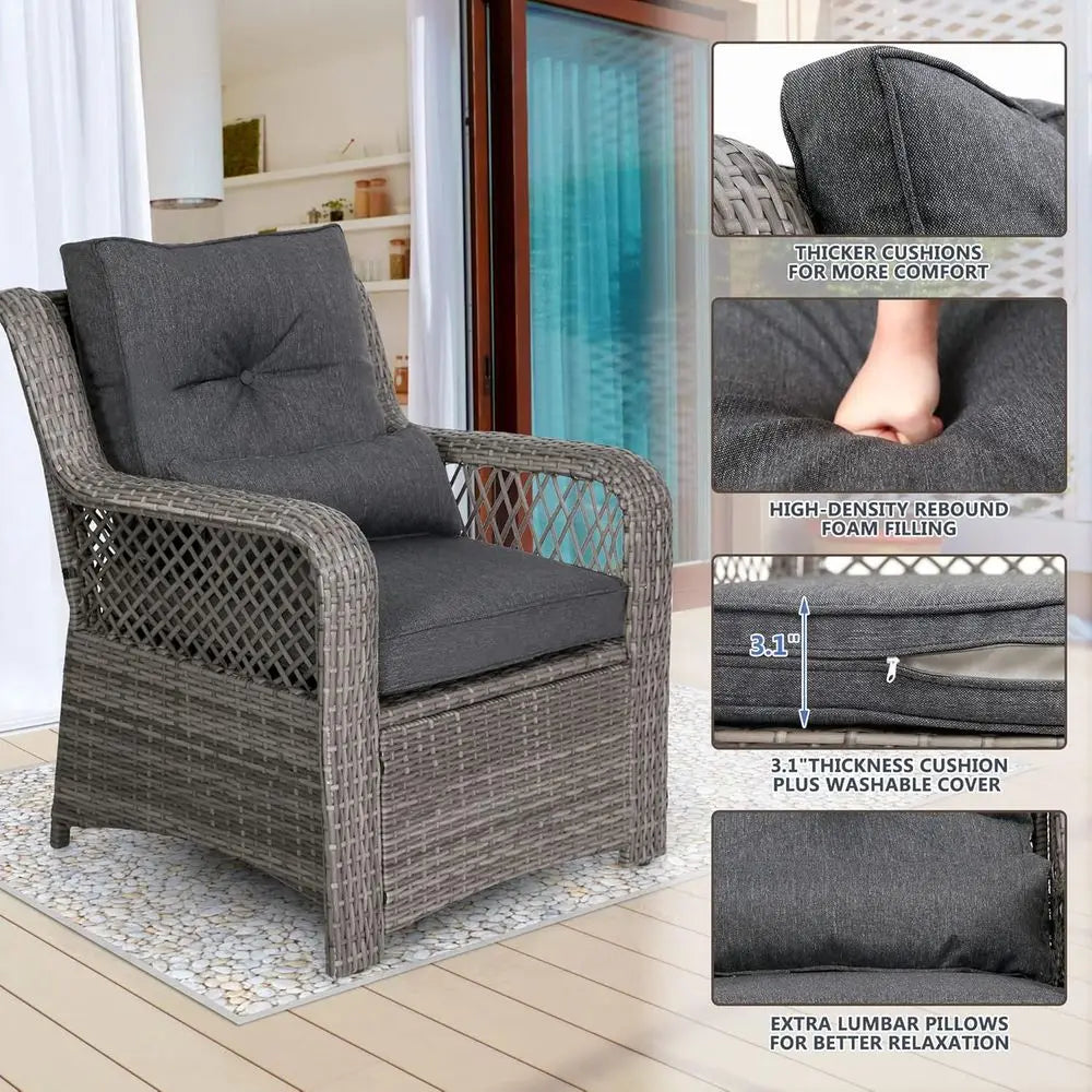 6-Piece Grey Wicker Outdoor Patio Furniture Set with Sectional Sofa