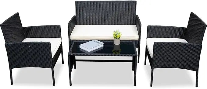 4 Piece Outdoor Wicker Patio Conversation Furniture Set