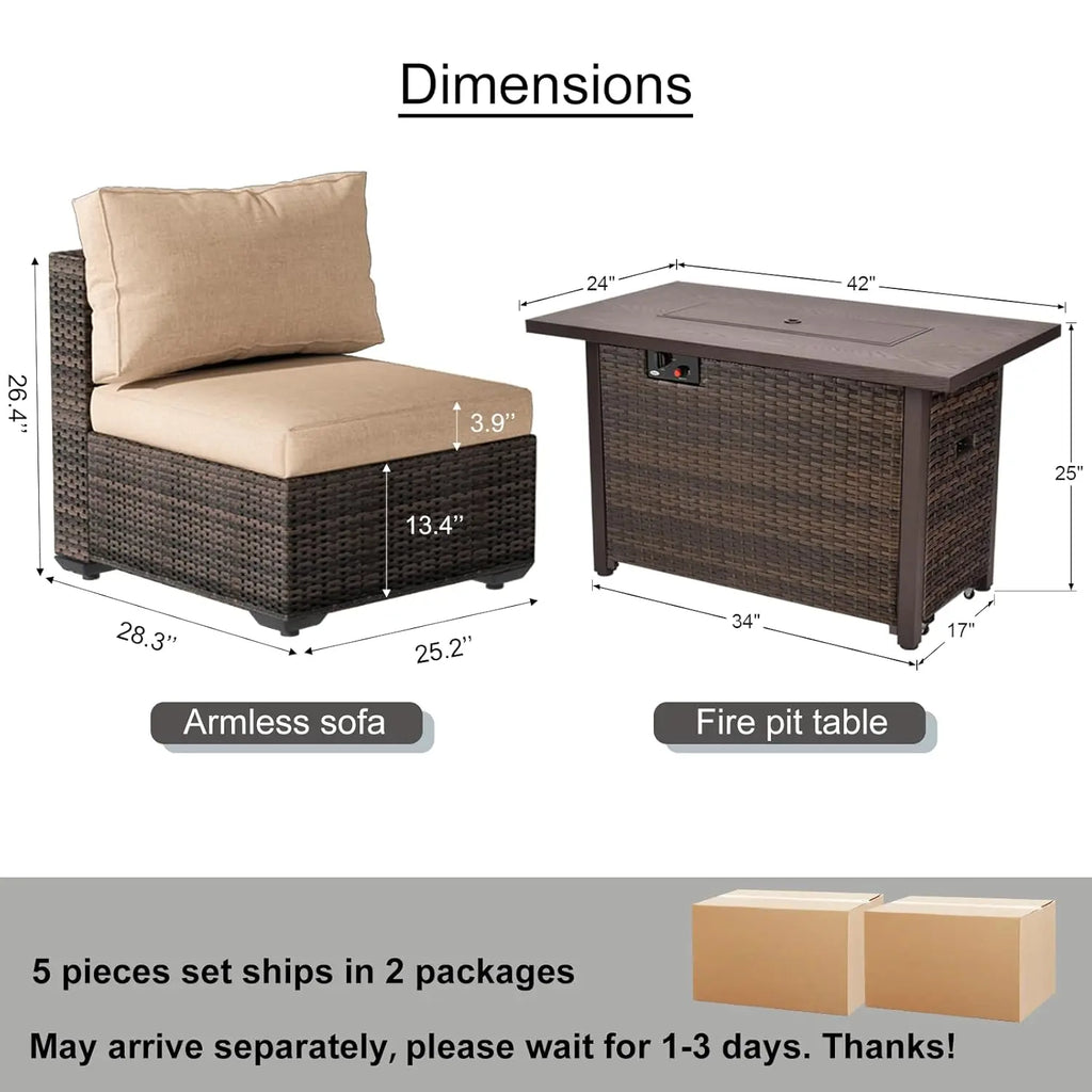 Patio Furniture Set with Fire Pit Table, Outdoor Sectional Rattan Sofa Set