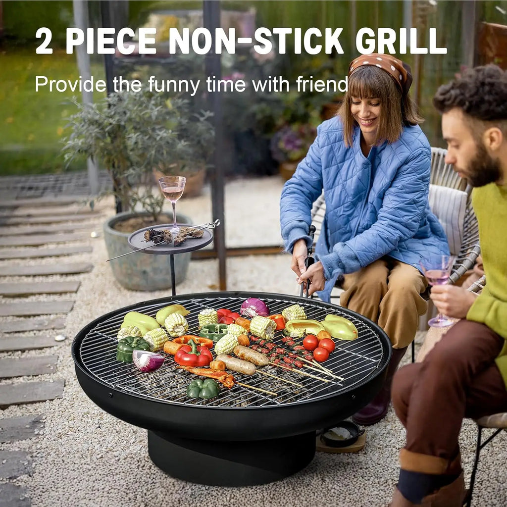 32In Fire Pit Table With Lid Heavy Duty Deep Fire Bowl Easy Install