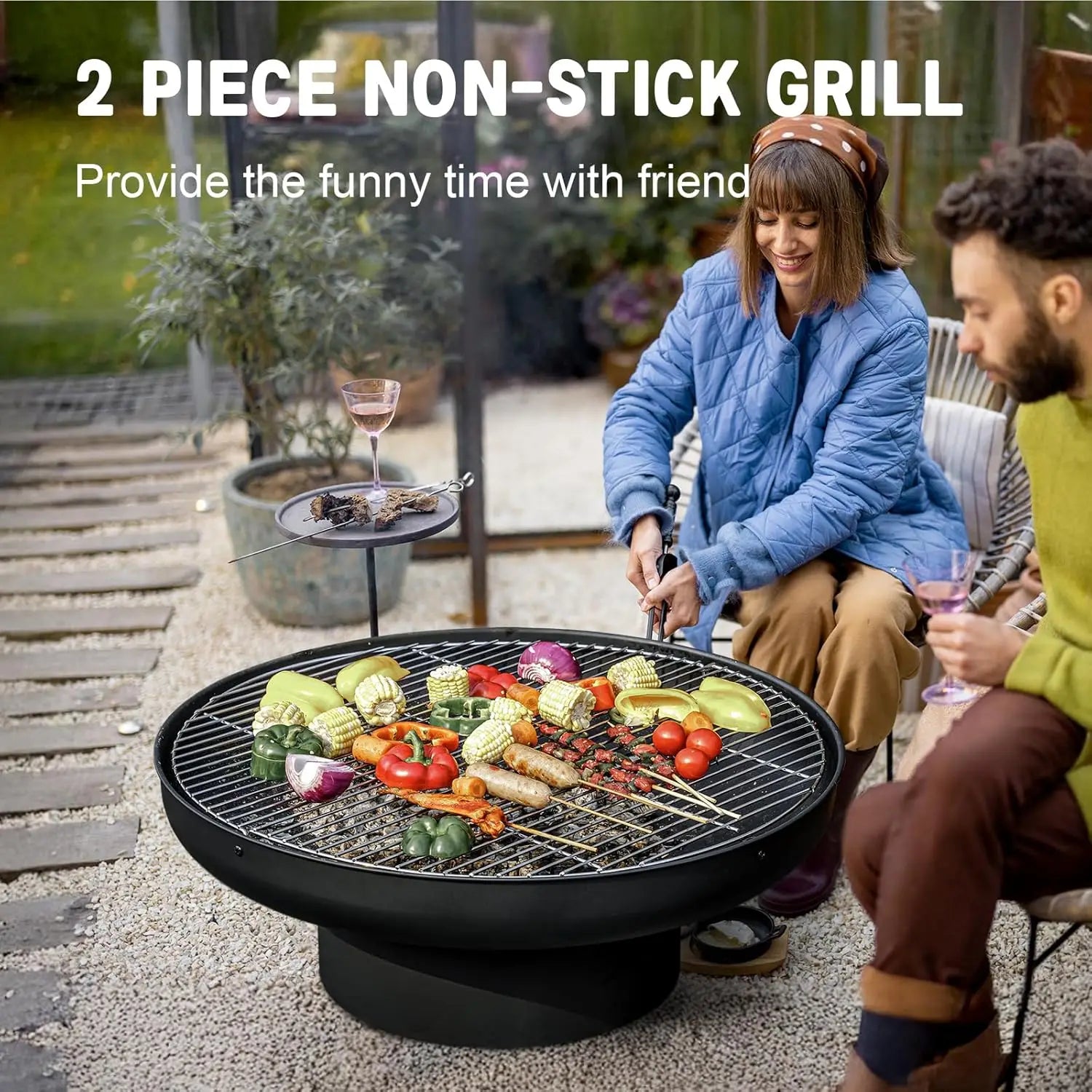 32In Fire Pit Table With Lid Heavy Duty Deep Fire Bowl Easy Install
