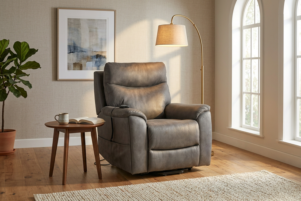 Serenity Slate Grey Ultra Infinite Position Lift Chair with Power Headrest, Heat, Massage & Wireless Charging