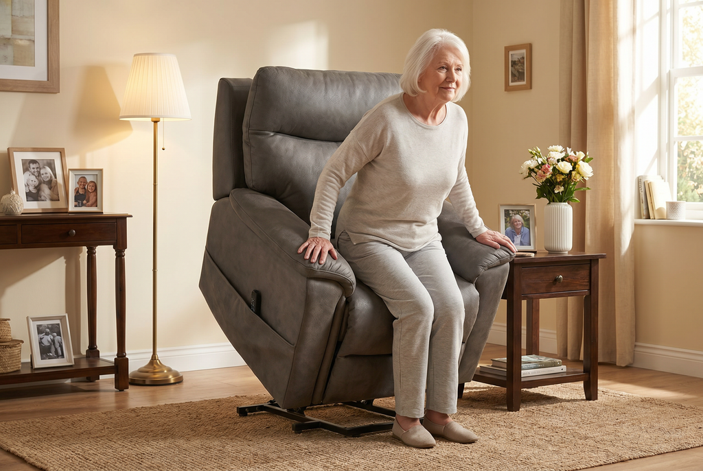 Serenity Slate Grey Ultra Infinite Position Lift Chair with Power Headrest, Heat, Massage & Wireless Charging