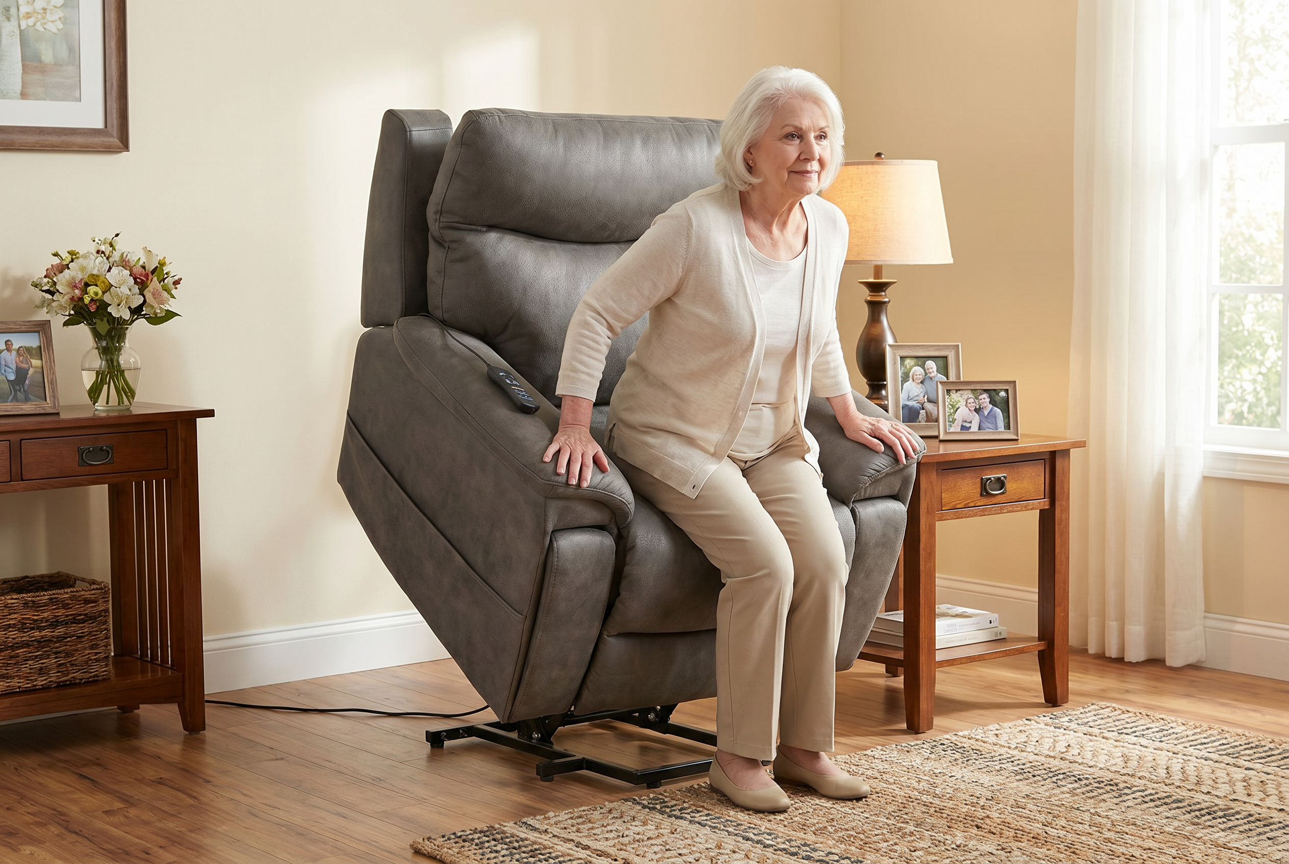 Serenity Slate Grey Ultra Infinite Position Lift Chair with Power Headrest, Heat, Massage & Wireless Charging