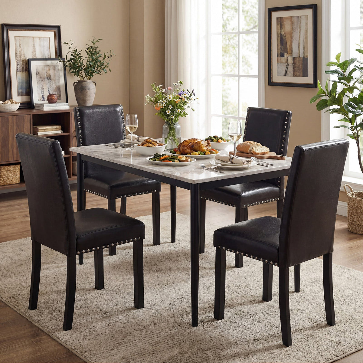 Set of 2/4 Dining Chairs Faux Leather Upholstered Parsons Kitchen Chairs
