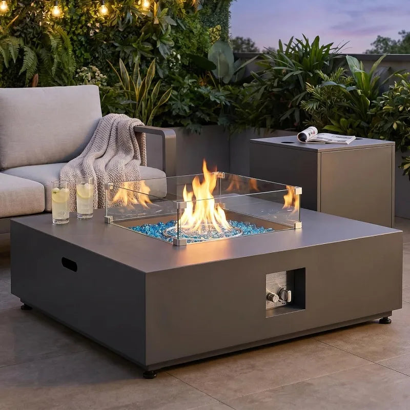 Outdoor Propane Fire Pit Table,50,000BTU Rectangle Natural Gas