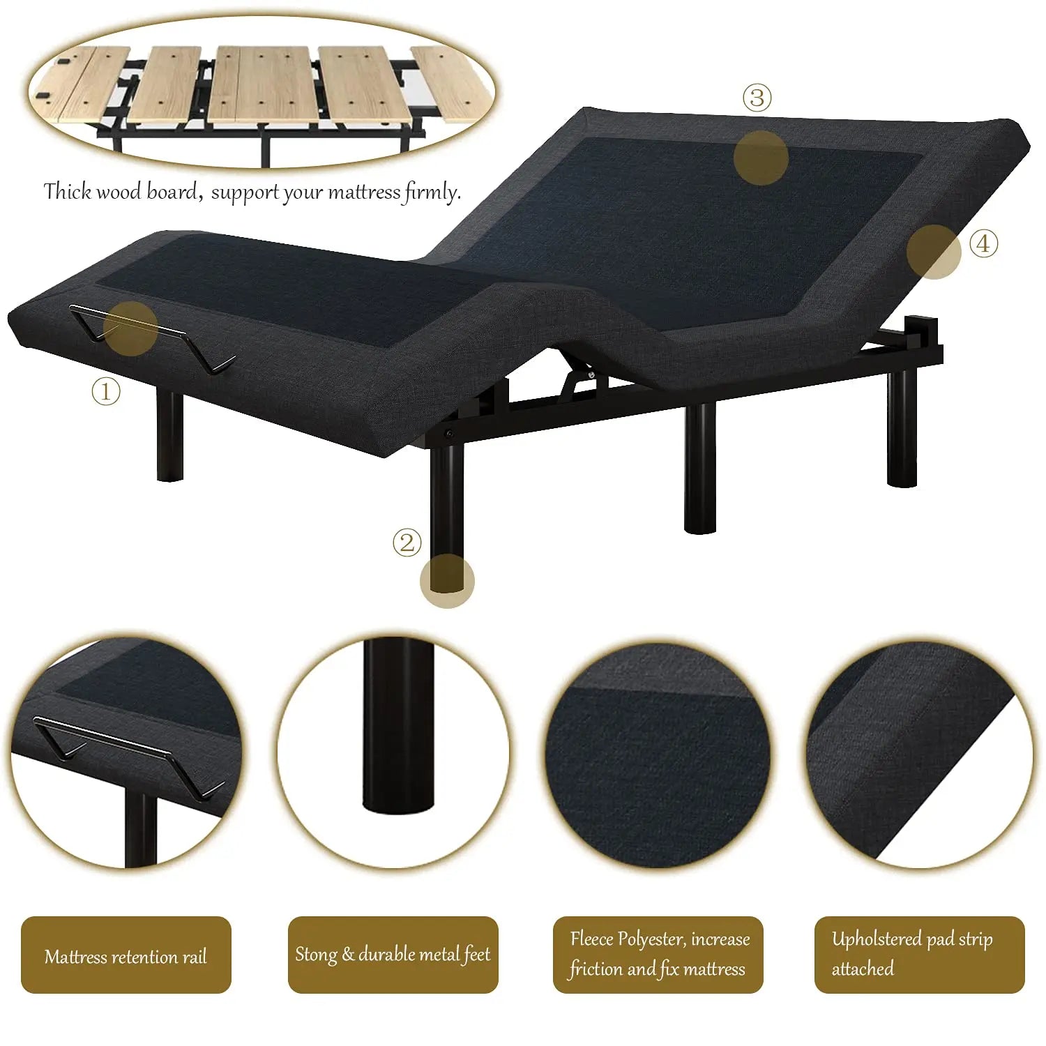 Split King Adjustable Bed Base/Bed Frame with Motorized Head and Foot Incline