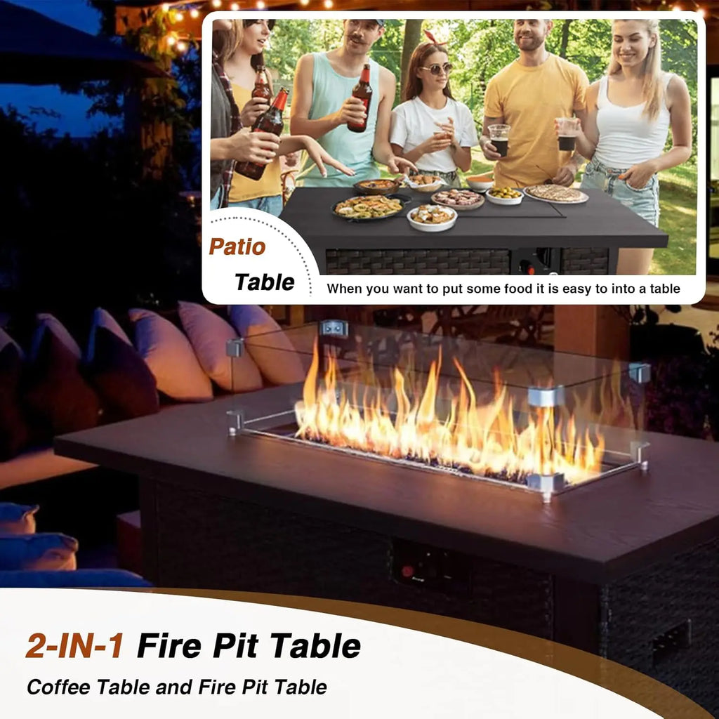 Patio Furniture Set with Fire Pit Table, Outdoor Sectional Rattan Sofa Set