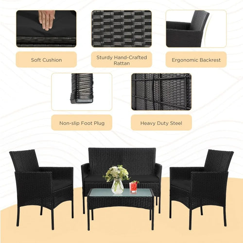 4 Piece Outdoor Wicker Patio Conversation Furniture Set