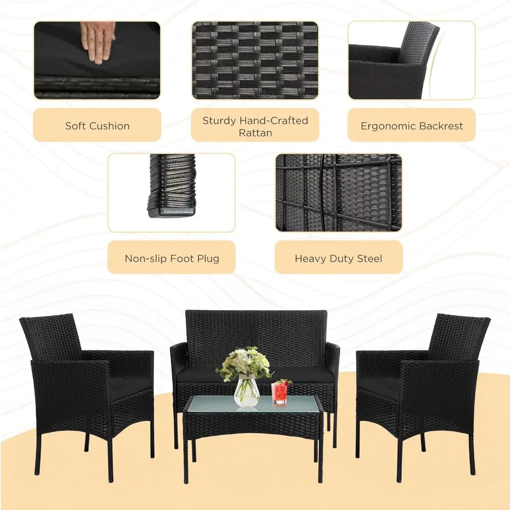 4 Piece Outdoor Wicker Patio Conversation Furniture Set