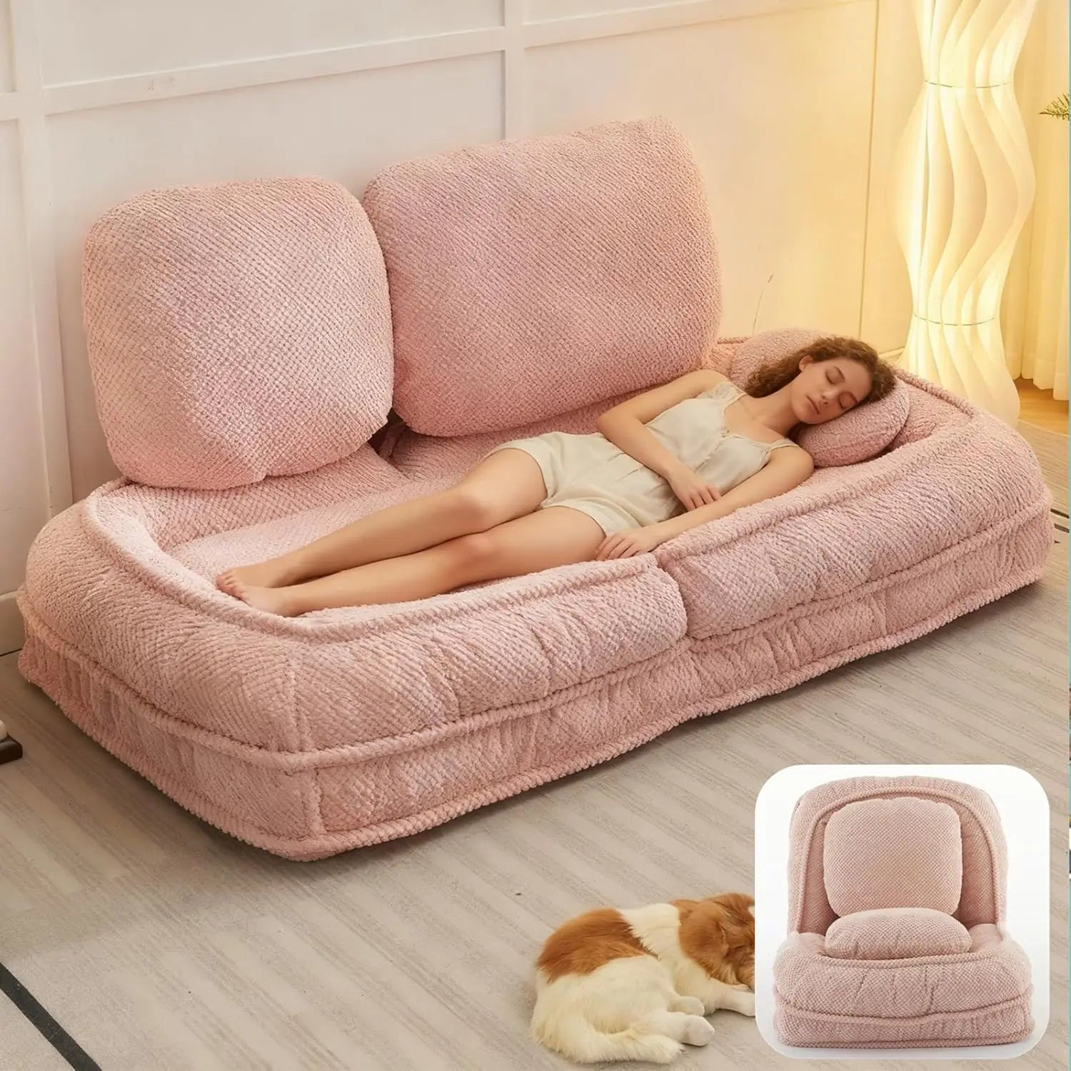 Foldable Lazy Sofa Bed, Convertible Floor Sofa Chair with 5 Positions