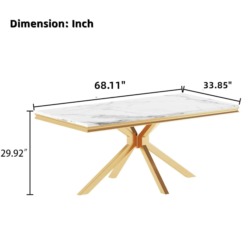 Modern White Marble Dining Table for 6-8 Rectangle 68" Faux Marble Kitchen