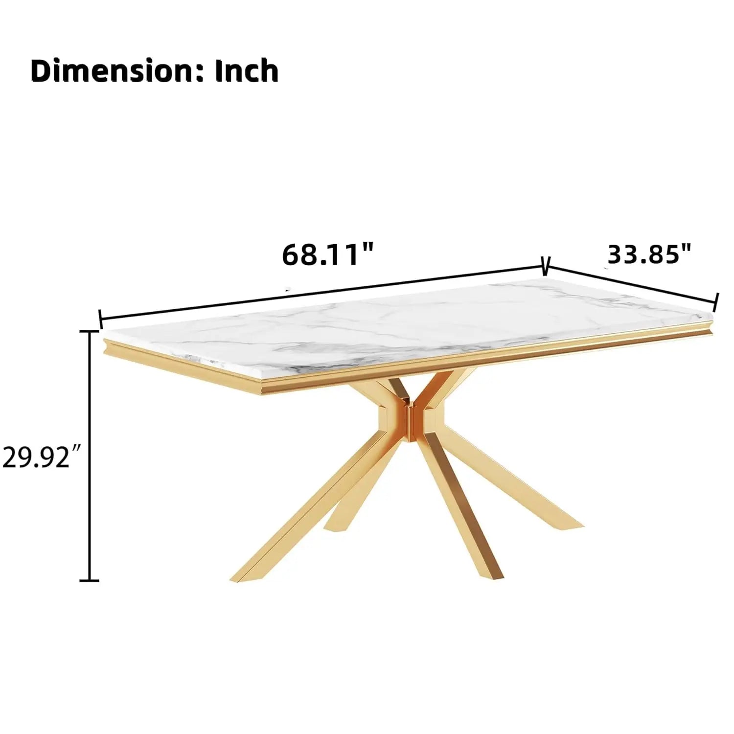 Modern White Marble Dining Table for 6-8 Rectangle 68" Faux Marble Kitchen