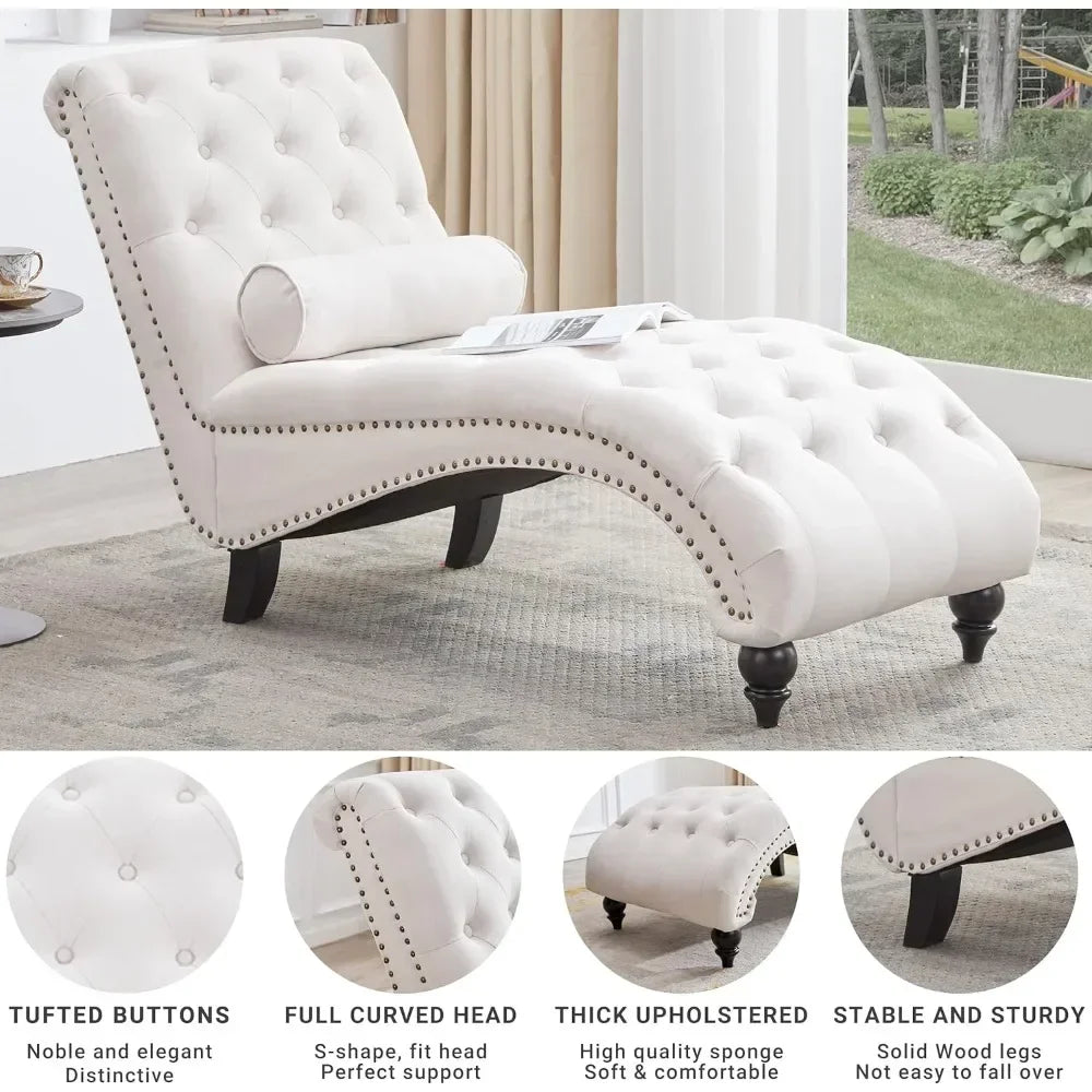 Iindoor upholstered button tufted chaise lounge with solid wood legs