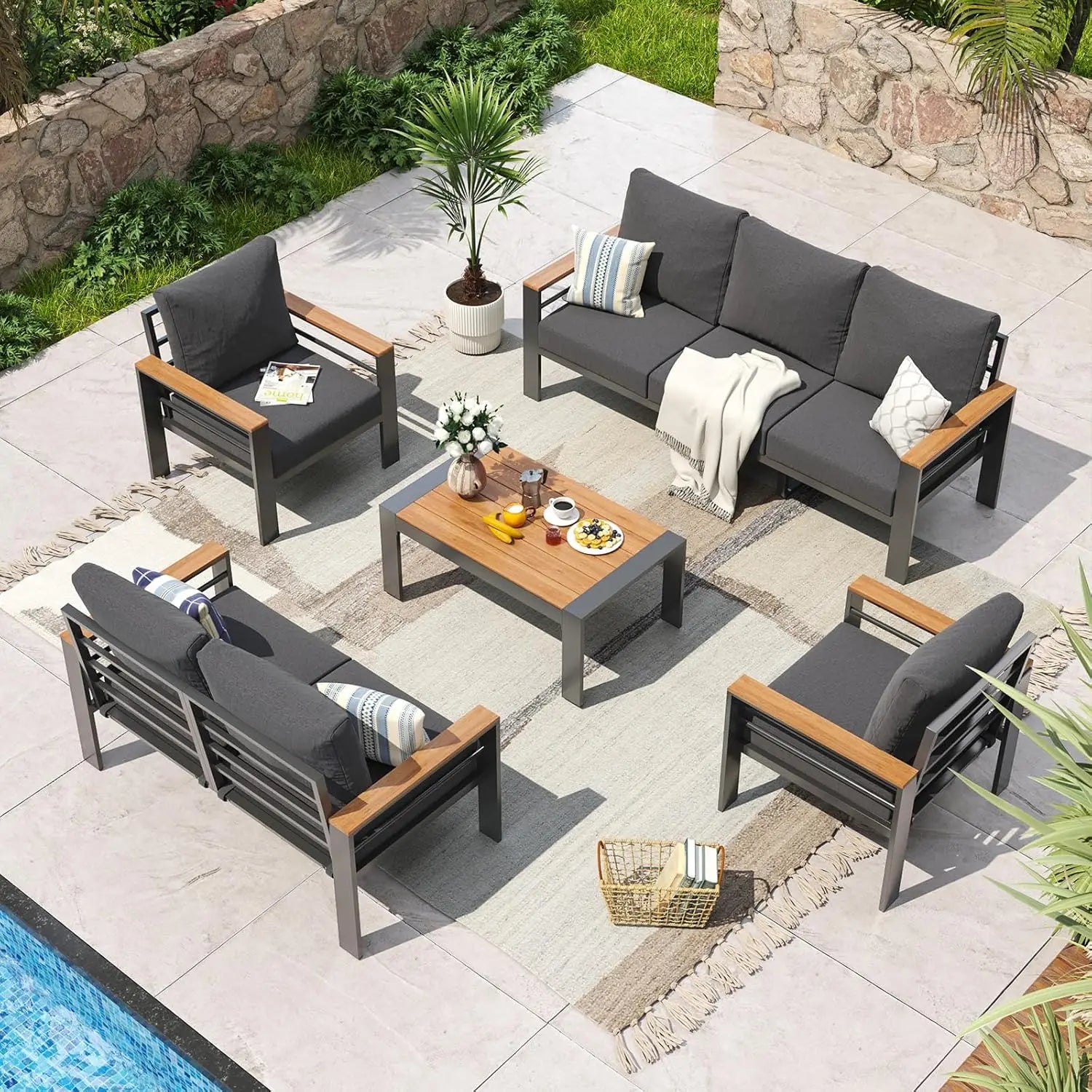 Aluminum Patio Furniture Set 7 Seats, Oversized Outdoor Sectional