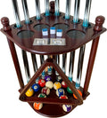 Floor Standing Pool Cue Rack 8 Sticks with Ball Hook & Scorer, Solid Wood Corner Holder