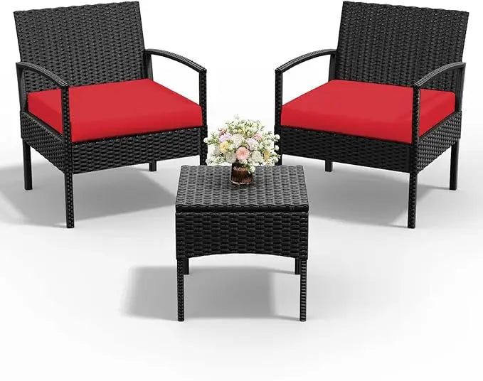 4 Piece Outdoor Wicker Patio Conversation Furniture Set