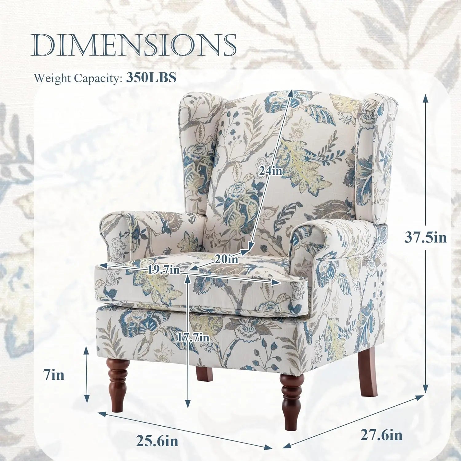 High Back Upholstered Floral Accent Chair with Solid Legs