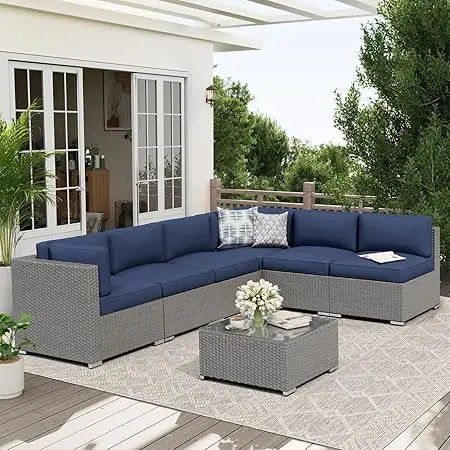 7-Piece Outdoor Patio Furniture Sofa Set Glass Top Table and Cushions(Red)