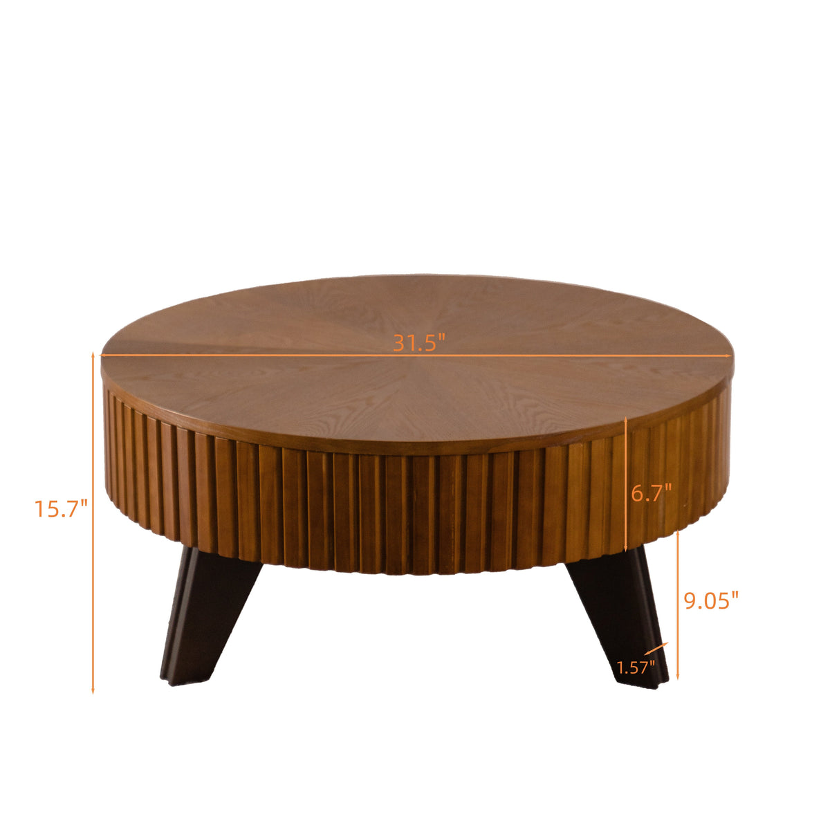 31.5" Retro Round Coffee Table with Storage Space